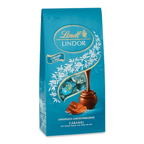 Lindt Schokolade | LINDOR Beutel Caramel & Salz | 137g | 10 Kugeln in Vollmilch-Schokolade mit zartschmelzender Salted-Caramel Füllung | Schokoladen-Geschenk