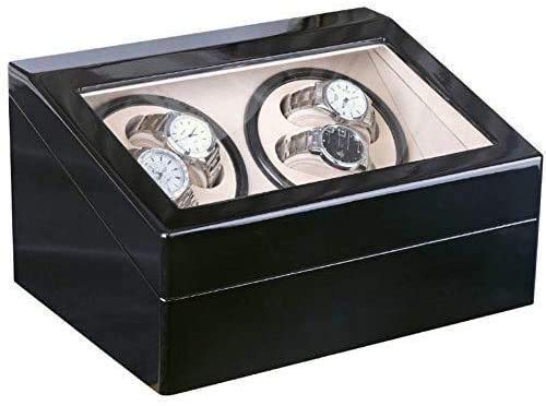 Expositor Automático para 4+6 Relojes, De Cuero, con Motor Silencioso De Lujo, Acabado En Negro Brillante, 31,5 X 23 X 17 Cm.