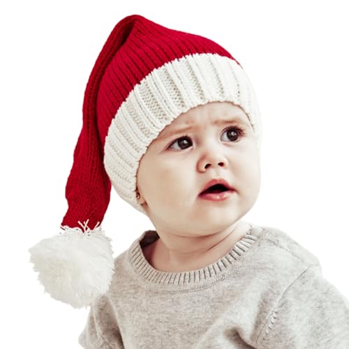 Red Santa Hat, Christmas Knitted Hat for Adults Kid Warm Xmas Holiday Beanie Hats for Christmas