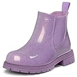 K KomForme Girls Glitter Ankle Boots Side Zipper Chelsea Booties Lug Sole (Toddler/Little Kids/Big Kids)