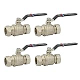 4 x Ball Valve Black Full Bore Lever Compression, 15mm, 22mm and 28mm, Chrome Plated Brass BVL22B (22mm, Four Pack)