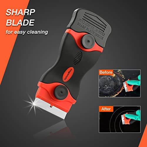 Valuemax 2-Pack Razor Blade Scrapers With 10Pcs Plastic Blades, 10Pcs Metal Blades And 3-Pack Plastic Putty Knives, Cleaning Razor Scraper Remover Tool For Decals, Stickers, Labels, Caulk, Paint #TOP2