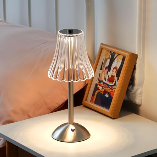 Image of Liliful 1 Pcs Cordless Table Lamp Rechargeable Touch LED Small Gold Portable Battery Operated USB-c Desk Lamp 3 Color Dimmable for Bedroom Living Room Dining (Silver,Rose Style)
