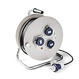 FAMATEL – Enrollacables industrial 3 tomas | IP67 | 50 metros | TT | 16A | 250V | Clavija TT-16A-250V | Cable neopreno | 3 x 1,5 | Disyuntor