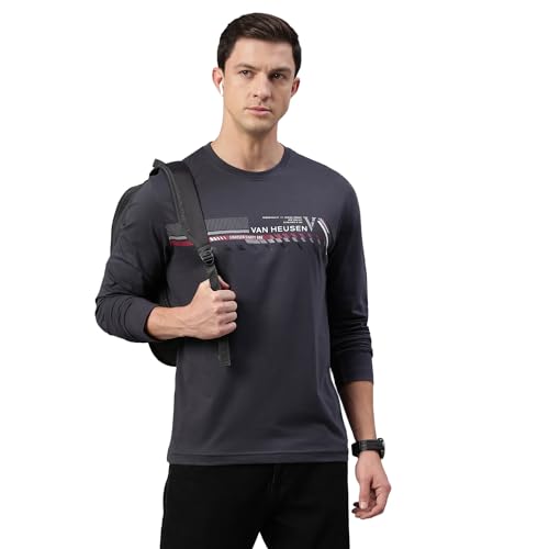Image of Van Heusen Men Athleisure Regular Fit T-Shirt - Cotton Rich - Crew Neck, Long Sleeve, Printed