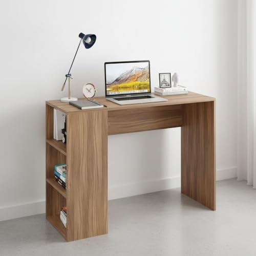 Image of FURNEASER Lexus Wooden Study Table with Side Storage Shelves, Modern Computer Desk for Home & Office (ST-LX80-L)