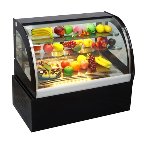 WYDDDARY Countertop Display Refrigerators 35'' Curved Cooling Cake Showcase 220V Two-tier Shelf Commercial Glass Bakery Cabinet Display with Rear Sliding Door Yellow LED Light 225W