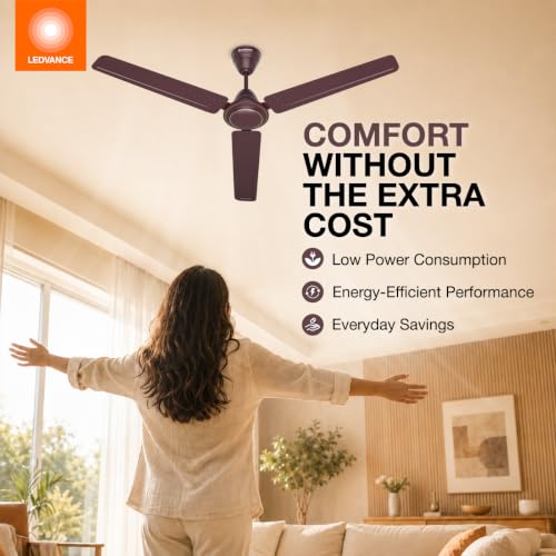 Image of LEDVANCE Windy Ceiling Fan 1200mm | 400 RPM Speed | Low Power Consumption | Higher Air Delivery | BEE Star Rated | Heavy Motor | Suitable for Room, Schools & Offices | 2 Year Warranty - Brown