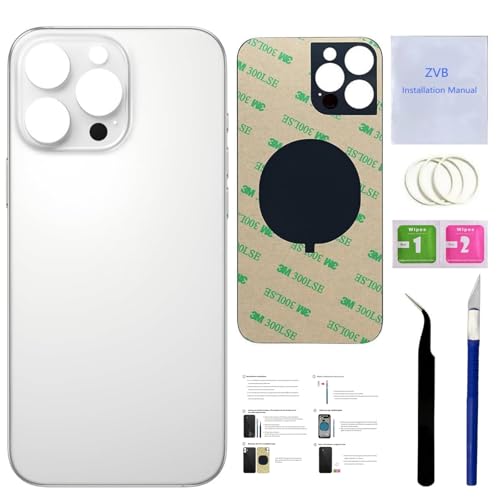 16 Pro Max Back Glass Replacement for iPhone 16 Pro Max Back Cover Glass (6.9 Inches) with Pre-Installed Tape + Installation Instruction + Repair Tools (White Titanium)