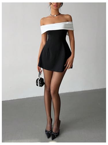 Image of SOLY HUX Women's Bow Off the Shoulder A Line Wedding Guest Mini Dress