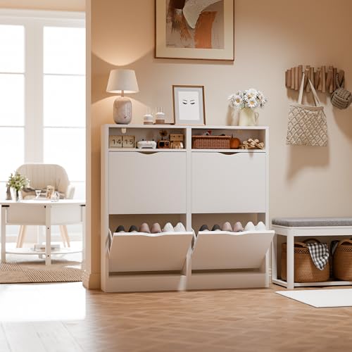 ELUCHANG Schuhschrank schmal mit 4 Klappen Platzsparender...