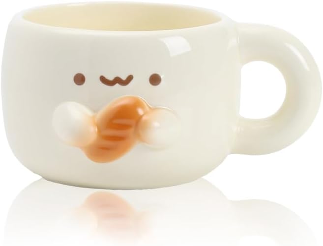 Creative Kawaii Anime Ceramic Coffee Mugs,10 oz Hand-made Tea Cups, Cute Gifts For Women Men Kids (Bread)