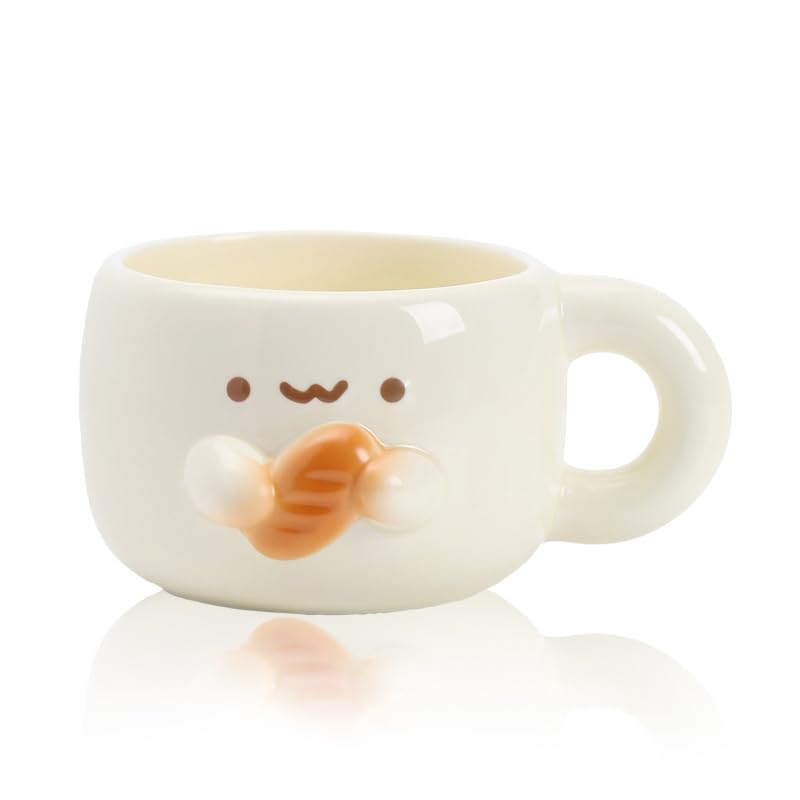 Creative Kawaii Anime Ceramic Coffee Mugs,10 oz Hand-Made Tea Cups, Cute Gifts for Women Men Kids (Bread)