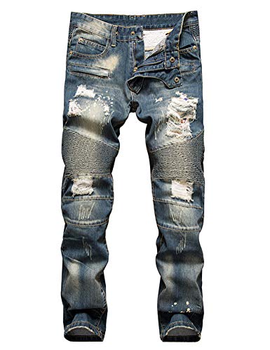 IDEALSANXUN Men’s Ripped Biker Skinny Jeans Junior Slim Straight Leg Moto Denim Pants