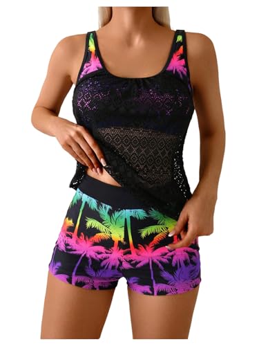 SweatyRocks Summer 2 Piece Tankini Swimsuits for Women Gradient Palm