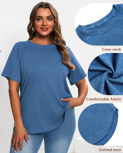 Ficerd 3 Pack Plus Size Tops for Women Casual Crewneck Raglan Sleeve Loose Tunic Tee Summer Basic Workout T Shirts XL-5XL3