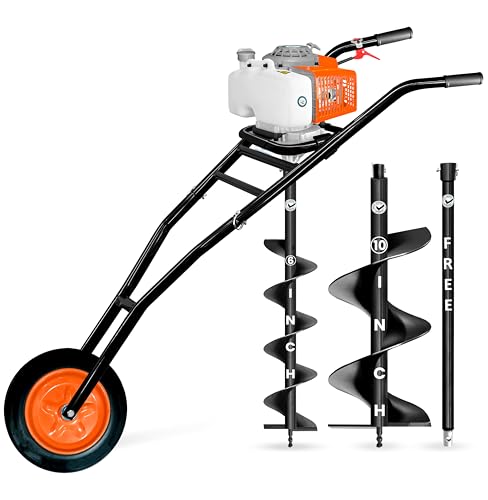 DVI 63CC Trolley Earth Auger with 2 Stroke Petrol Engine for Fencing, Plantation & Digging Holes | Trolley Earth Auger Can Dig Holes in Every Type of Soil (with 6" INCH BIT + 10" INCH BIT)