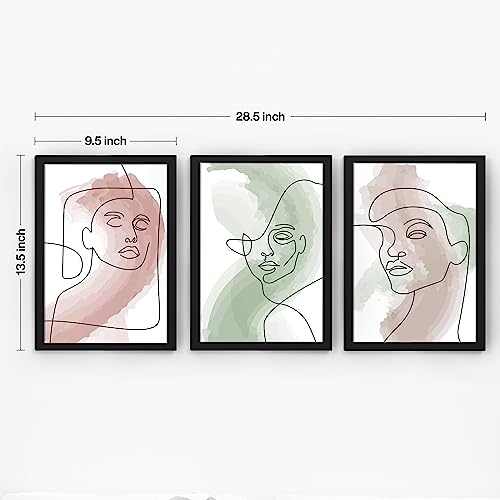 Image of Ritwika's Collection Of 3 Abstract Artwork Of Outline Portrait Of Women Face Painting With Frame For Home and Office Decor, Size 9.5 x 13.5 Inch (Each), SET OF - 3