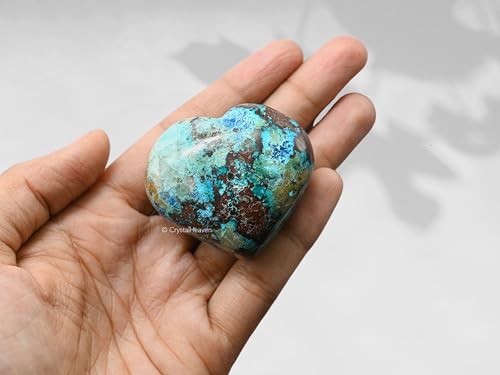 Image of Crystal Heaven Certified Chrysocolla Heart Palm Pebbles Stones For Anxiety Stress Relief Massage - Aaa Grade Original Healing Gemstone Agate Heart Palm Stone For Yoga Meditation Spiritual
