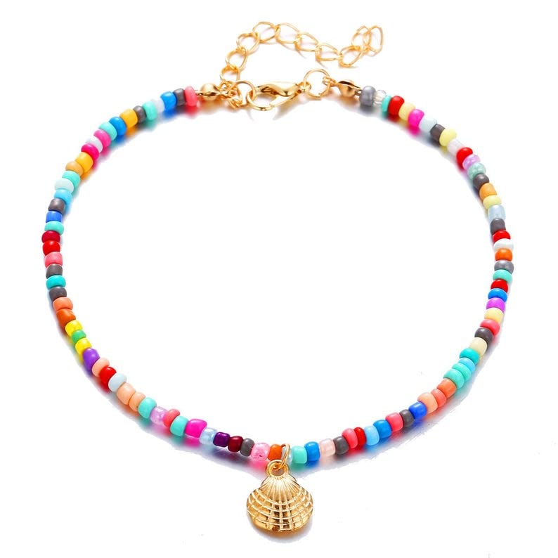 Combinato Boho hippie perline girocollo collana oro e conchiglia riso cavigliera colorata per le donne regalo per il suo regalo di Natale
