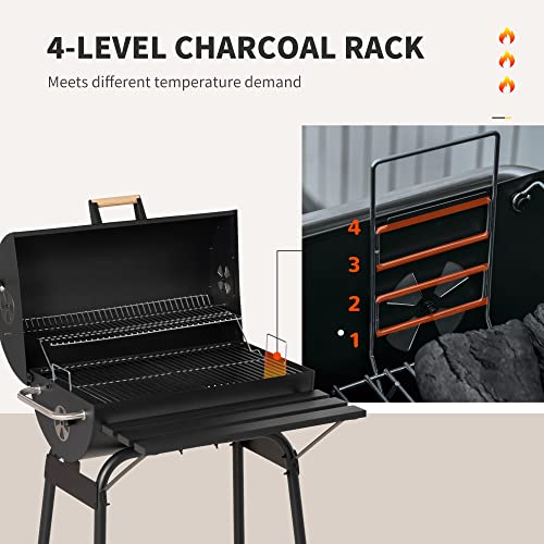 Outsunny 30" Portable Charcoal Bbq Grill Carbon Steel Outdoor Barbecue With Adjustable Charcoal Rack, Storage Shelf, Wheel, For Garden Camping Picnic #TOP4