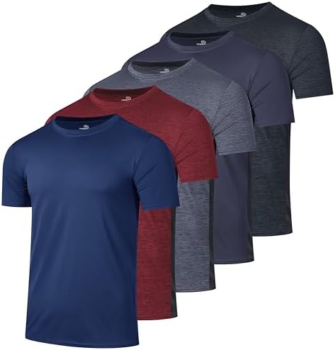 Real Essentials 5 Pack: Men’s Short Sleeve Dry Fit Active Crew Neck T Shirt - Athletic Running Gym Workout Tee Tops