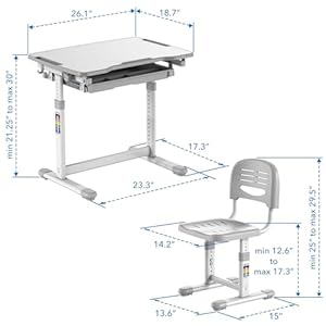 Mount-It! Kids Desk and Chair Set Height Adjustable up to 30" Ergonomic Kids Desk School, Kids Table and Chairs for Student 26" x 18" Tabletop with Pencil Drawer, 3-10 Age Children, Grey Mount It Kids Desk and Chair Set Height Adjustable up to 30 Ergonomic Kids Desk School Kids Table and Chairs for Student 26 x 18 Tabletop with Pencil Drawer 3 10 Age Children Grey