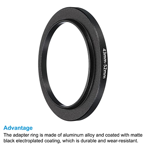 Image of PATIKIL 43mm-52mm Metal Step Up Ring, 2 Pack Camera Lens Filter Adapter Ring Aluminum Filter Adapter Ring for Camera Lenses Hood, Black