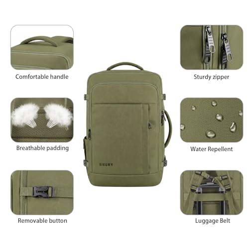 Image of Gieury Travel Backpack, Extra Large 50L Expandable Backpack for Men Women, Carry On Backpack For Airplanes, Travel Essentials Luggage Suitcase Daypack Travel Gift Weekender Bag, Army Green