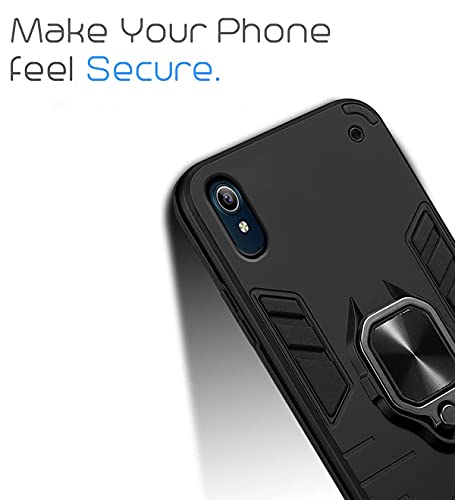 Image of Pikkme D5 Tough Armor Bumper Back Cover Case for Vivo Y91i |Ring Holder & Kickstand in-Built (Black)
