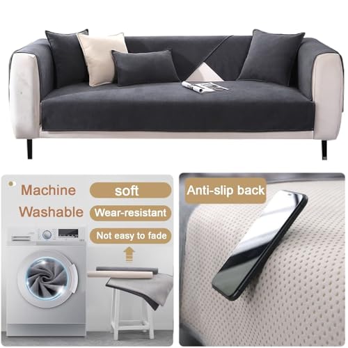 Edumov Sofa Überzug, Sofaschoner Rutschfester - Sofabezug Couchschoner L Form Ecksofa- Couch Überzug 2 3 4 Sitzer - Sofa Cover Überwurfdecke - Weiche Sofadecken Sitzfläche(Grau, 70x150cm)