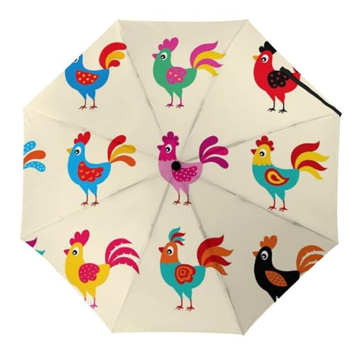 Parapluie pliant poulet coloré automatique compact pour voyage homme femme