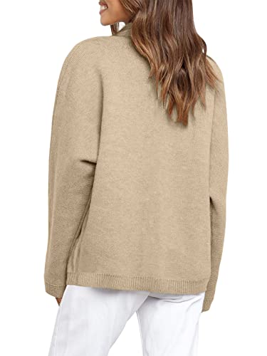 Woneta Women Long Sleeve Chunky Knitted Button Up Collared Cardigan Sweater With Pocket Cozy Warm Fall Sweater Coats Khaki Casual Yff-03-W469-Kaqi-M #TOP4