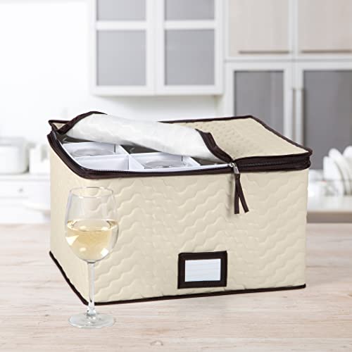 Hold N Storage Wine Glass Storage With Dividers – Holds 12 Standard Size Wine Glasses Up To 10" Tall – Stemware Storage Case - Protects Fine China - Durable Quilted Microfiber Bin With Dividers And Carry Handles. #TOP4
