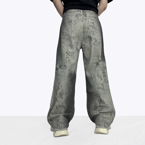 Mens Vintage Print Wide-Leg Jeans Spring Summer Baggy Denim Pants with Pockets2