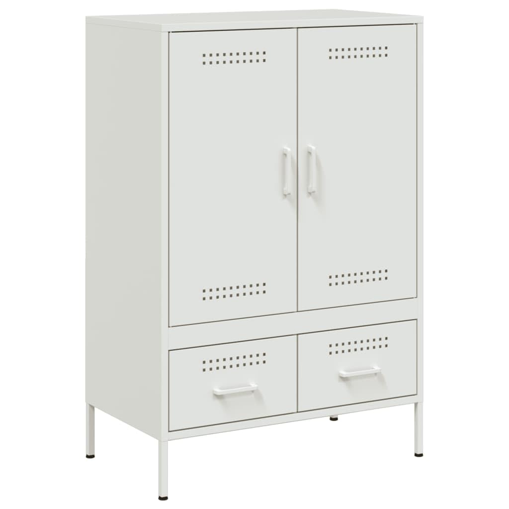 Highboard blanco, 68 x 39 x 101,5 cm, acero laminado en frío, espacio de almacenamiento estable para sala de estar, dormitorio, pasillo