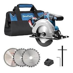 Dong Cheng 20V Max Circular Saw 165mm Cordless Circular Saw with Dust Collection Adaptor and Guide, 24T & 40T TCT Blade Included, Battery and Charger Kit (4.0Ah)