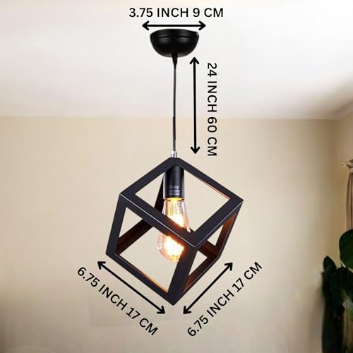 Image of GreyWings Modern Cube Hanging Pendant Light for Ceiling - Black Metal, Antique Decor, Made in India, E-27 Holder (Bulb is not Included) Pack of 1