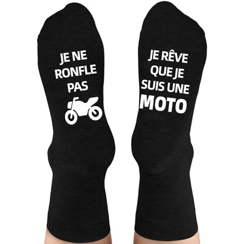 QXRXN Cadeau Noel Homme Moto, Chaussettes Homme 43-46 Fantaisie Je Ne Ronfle Pas Je Rêve Que Je Suis Une Moto, Chaussettes Rigolotes Idee Cadeau Homme...
