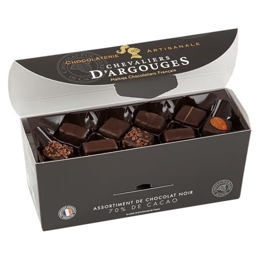 CHEVALIERS D'ARGOUGES Maîtres Chocolatiers Français - Assortiment de chocolats noir 70% - Ballotin dégustation 365g