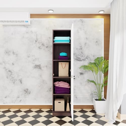Image of VIKI Wardrobe | Wooden Almirah for Clothes,Door for Bedroom, 1 Door Wardrobe with Doors (Dark Wenge, Frosty White - 40D x 40W x 180H) | 1 Year Warranty | DIY