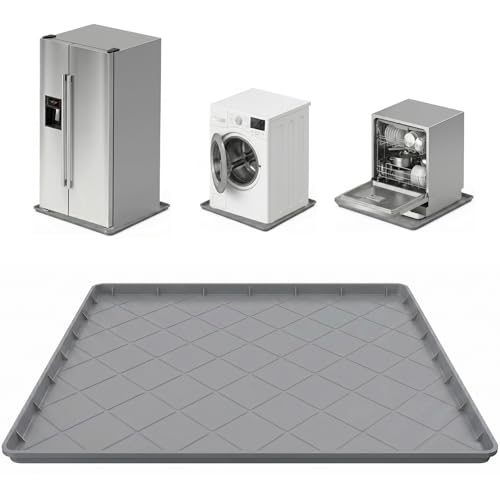 Washing Machine Pan Drain Pan & Drip Pan 30x32 Thickened Silicone Mat with 1 Raised Edge Non-Slip & Waterproof Foldable Anti-Vibration Floor Protector for Laundry & Dryer - Grey - BLOFK