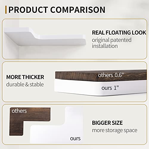 Fuqing Corner Floating Shelves, Wall Shelf Set Of 3, Shelves For Wall Storage, Solid Wood Shelves For Storage, Wall Mount Wooden Display Shelf For Bathroom Bedroom Kitchen Garage, White #TOP3