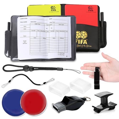 XSYKJGS Kit Arbitro Futbol, Juego de Tarjetas de Árbitro de Fútbol con Papel de PVC Amarillo-Rojo, Cordón de Silbato, Cordón Corto, Clip Doble y Bolsillo para Partidos de Fútbol Deporte Escolar