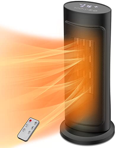 Space Heater for Indoor Use, LifePlus 50Â° Oscillating Portable Electric Heater with Thermostat, Ceramic Heater with Remote Control, 12H Timer for Home Office