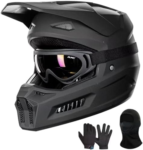 ILM Youth Dirt Bike Helmets Kids ATV Helmet Motorcross BMX Off Road Motorbike with Goggles Gloves Mask DOT Model MT601Y (Matte Black, Youth-Medium)