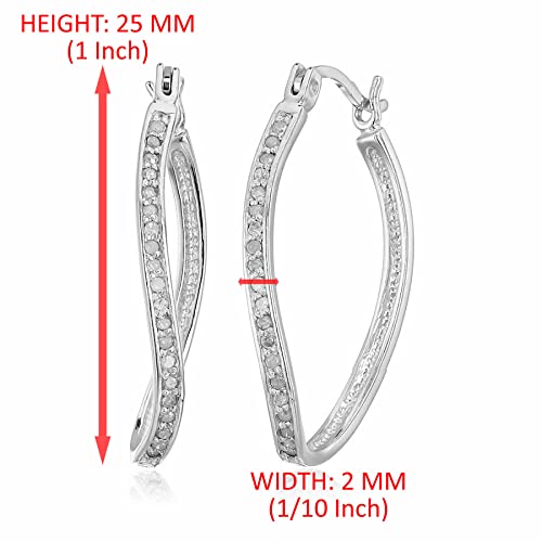 Vir Jewels 1/4 Cttw Diamond Hoop Earrings .925 Sterling Silver With Rhodium Plating 1 Inch #TOP3