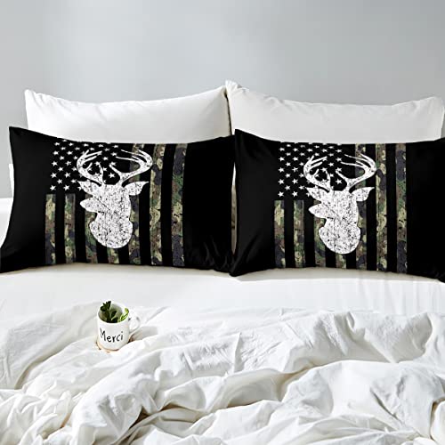 American Flag Sheet Set Deer Hunting Camo Bedding Set Military Camouflage Bed Sheets Twin For Kids Boys Teens Man,Western Rustic Farmhouse Stars Stripes Fitted Sheet Army Green Flat Sheet 3 Piece #TOP4