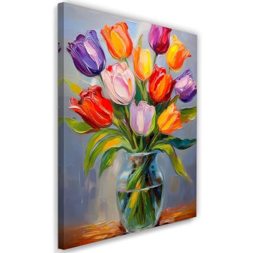Impression sur toile de tulipes colorées Feeby 70x115 cm pour déco murale