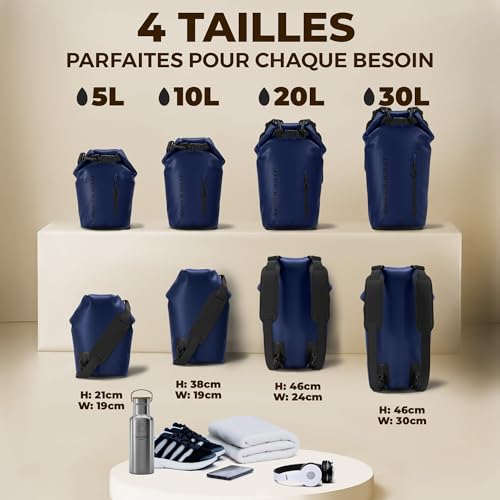 Nordlight Dry Bag Sac Étanche avec Pochette Étanche Téléphone, Fermeture Roll-Top, Bandoulière | Sac à Dos étanche Nautique, Sac Impermeable Etanche | Natation Plage Sup Bateau – Navyblue, 30 L – vue 3
